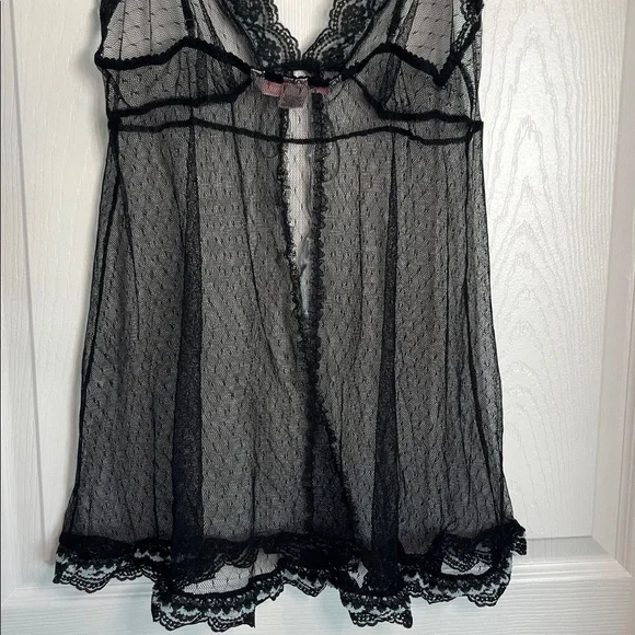 Victoria’s Secret Sheer Black Babydoll with Blue Lace Trim - Picture 5 of 8